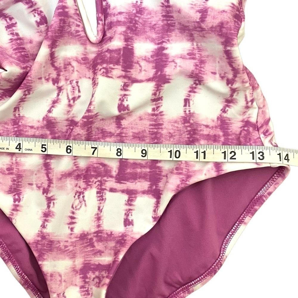 BAR III Summer Stripes Plunge Tie Dye One-Piece Swimsuit - Picture 10 of 11